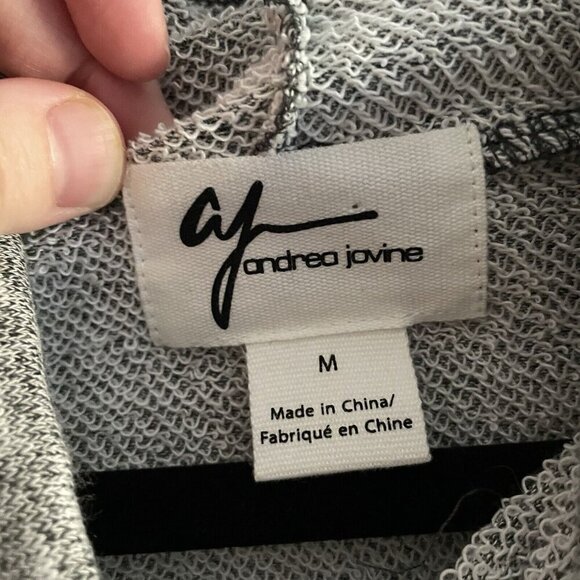 Andrea Jovine Women Sz M Heather Gray Long Sleeve Drawstring Cowl Neck Top - Picture 6 of 9